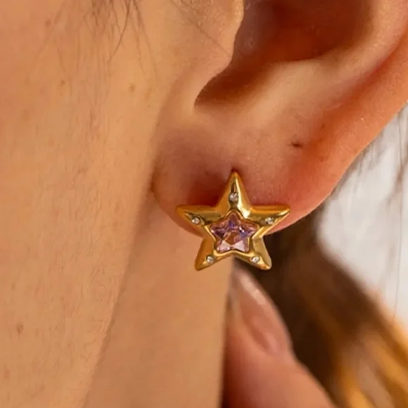 Anthropology Gold Star Earrings surgical steel waterproof tarnish proof birthday - Picture 2 of 8